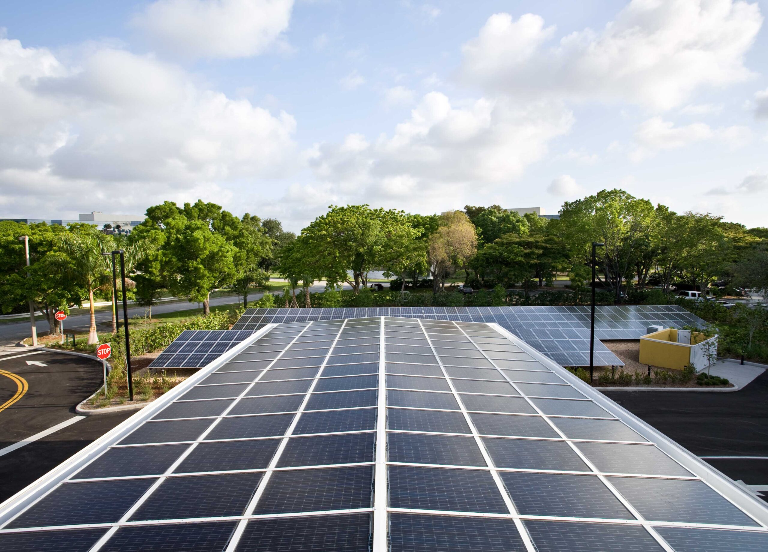Large grid panels installed for sustainability and energy conservation.