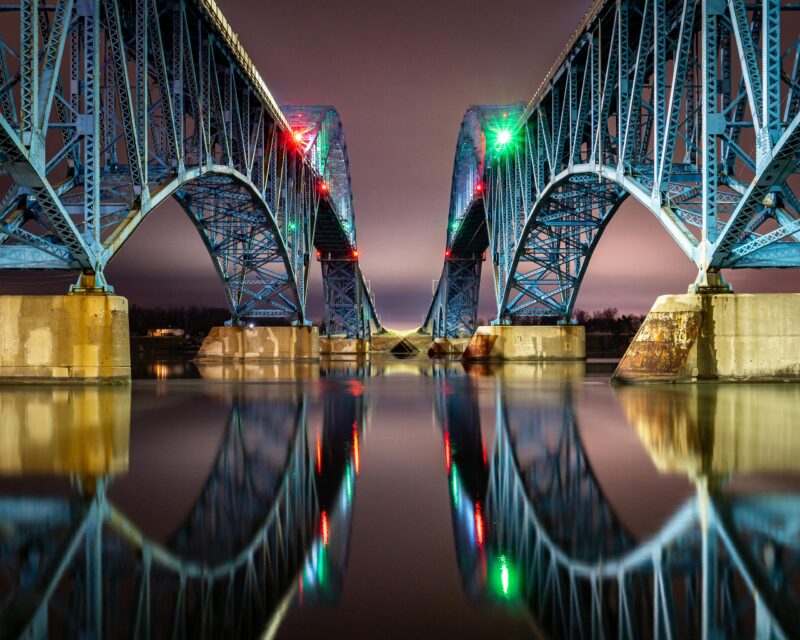Nighttime shots of the Grand Island Bridges