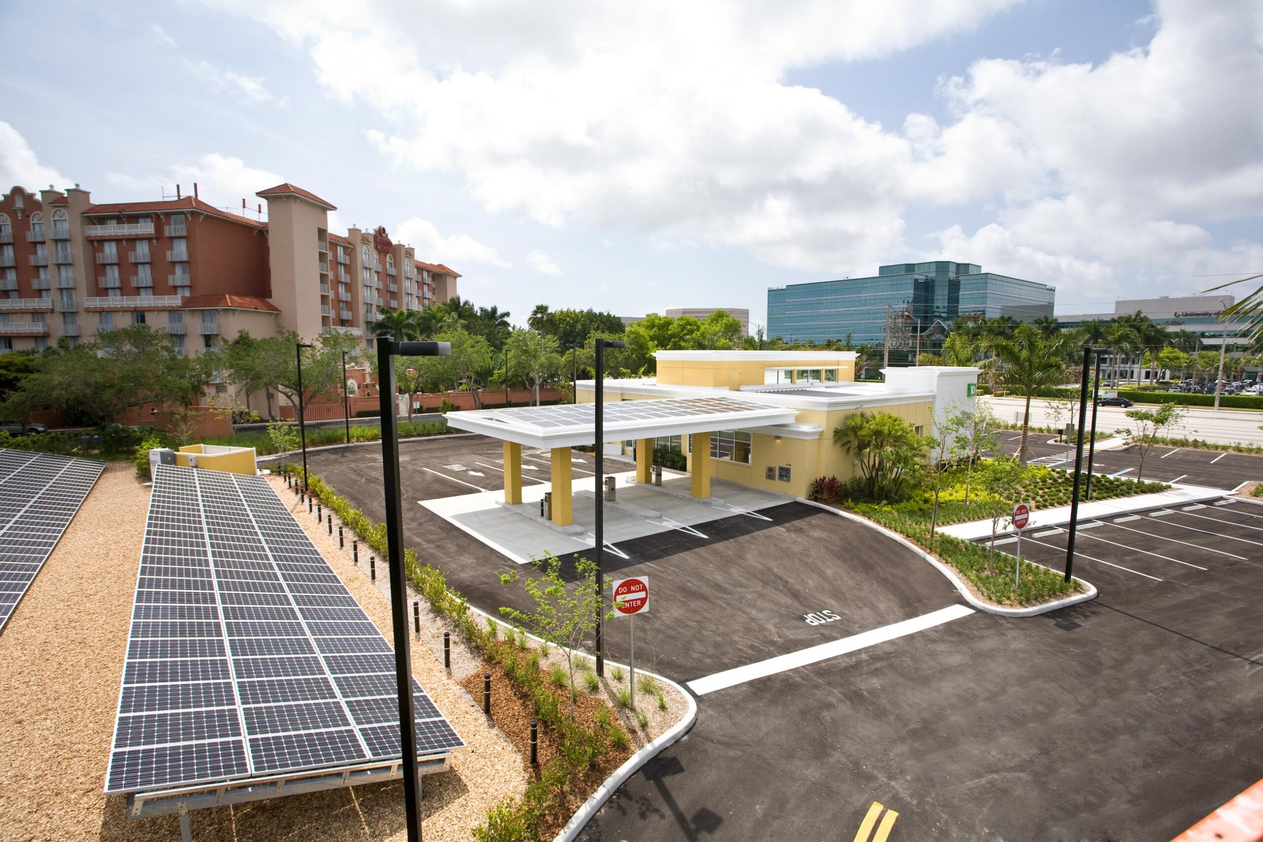 Solar field and roof panels to support sustainable efforts for bank building