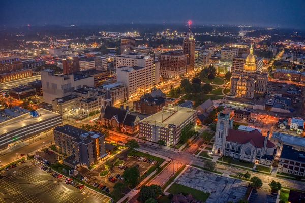 Aerial View of Downtown Lansing, Michigan during Summer